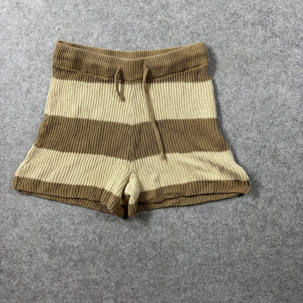 By Together Womens L4505 Knit Shorts S Brown Cream Striped Cotton Drawstring